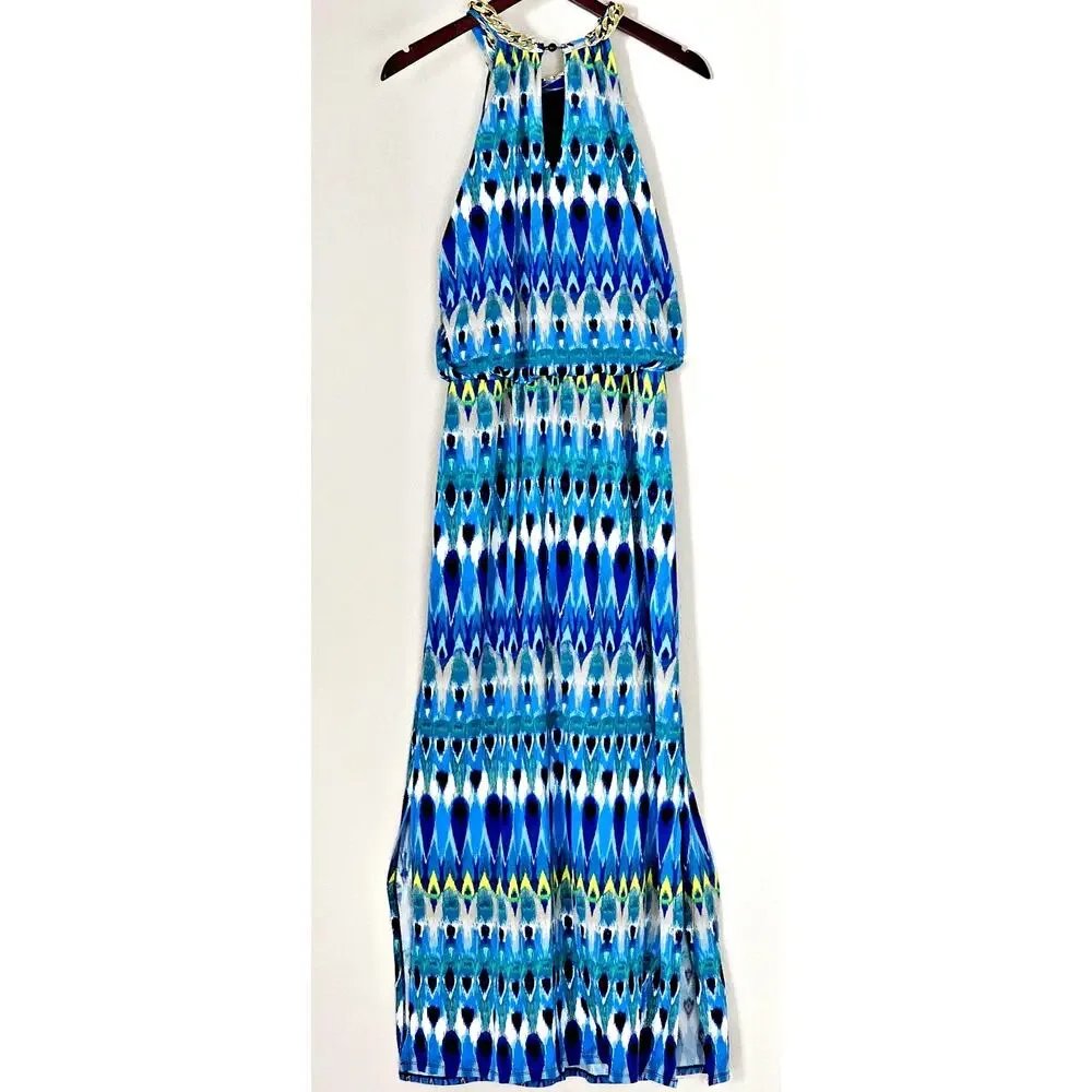 Covington Women's Maxi Halter Sleeveless Dress Gold Rope Chain Neckline Size M - Picture 2 of 9